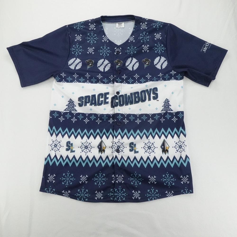 Sugar Land Space Cowboys Jersey Mens XL Blue Christmas SGA Milb Baseball